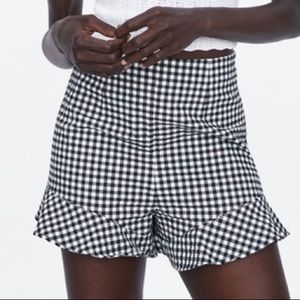 Zara Black and White Gingham High Waist Shorts